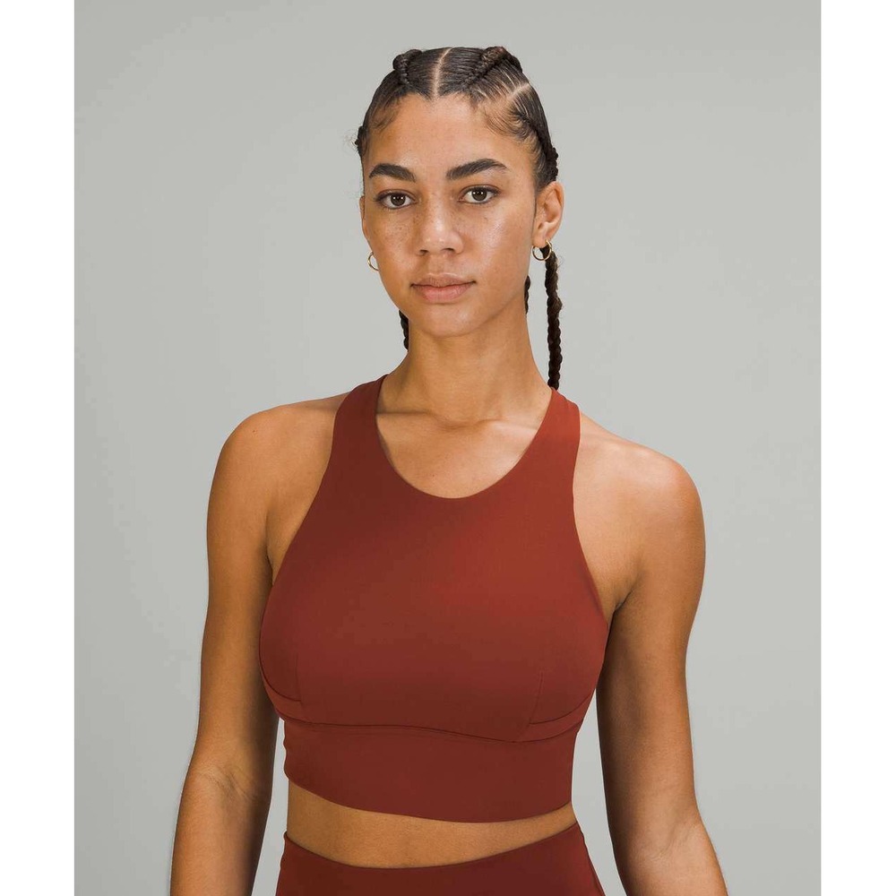 Lululemon Wunder Train Longline Bra Rock High Neck LW2CNS Brown Red Size 8